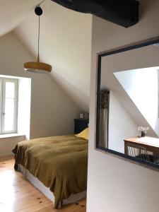 a bedroom with a large mirror and a bed at Chambre privée Luz in Luz-Saint-Sauveur