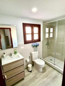 a bathroom with a toilet and a sink and a shower at Luxury Beach Fayna in Playa Honda +25 photos