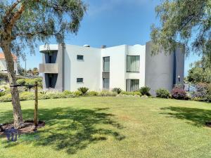 Un edificio blanco con un árbol en un patio. en Villa Bonsai, en Arco da Calheta