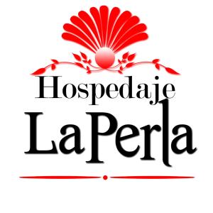 un logo per un ospedale a La Perla con un fiore rosso di Hospedaje La Perla a Encarnación