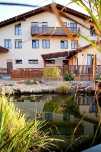 a building with a pond in front of it at Sportpenzion Pohoda in Pilsen