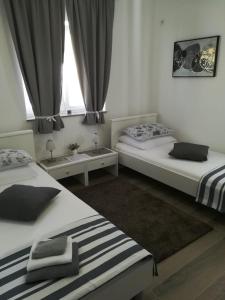 a bedroom with two beds and a window at Apartment Villa Bijele Stijene in Karlobag