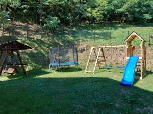 a group of playground equipment in the grass at Casa Albinuța in Călimăneşti +11 photos