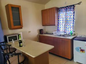 a small kitchen with a counter and a sink and a microwave at Home Suite Home In New Harbour Village III. in Old Harbour