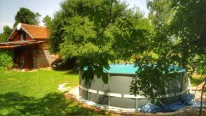 a swimming pool in a yard next to a house at Vila Lapušnja - najam cele vikendice in Krivi Vir