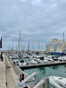 un groupe de bateaux amarrés dans un port de plaisance dans l'établissement Matahari - Bateau cocooning à quai, à Les Sables-dʼOlonne