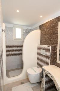a bathroom with a toilet and a shower at Lakki Village in Aegiali