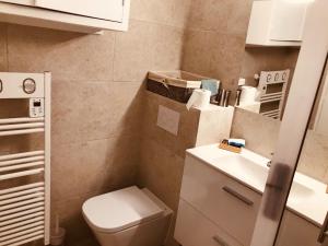 ein kleines Bad mit WC und Waschbecken in der Unterkunft La Lazarenco Piscine in Plan-de-la-Tour