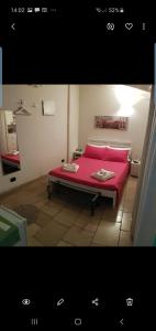 een slaapkamer met een rood bed met twee borden erop bij Il Daviduccio in Catania
