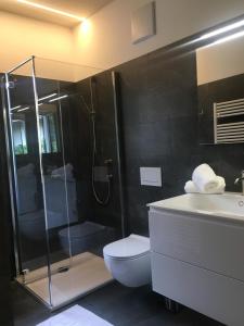 a bathroom with a shower and a toilet and a sink at Apartment Villa Huber in Bolzano +33 photos