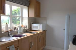 a kitchen with a sink and a microwave at Long Hoyle Annexe in Heyshott