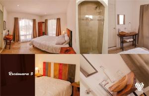 un collage de quatre photos d'une chambre dans l'établissement Casa Bonita, à Guanajuato