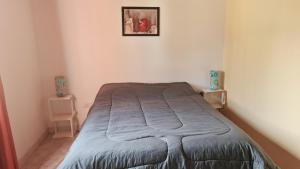 1 cama en un dormitorio con una foto en la pared en Cabaña Solares en La Silleta