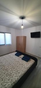 a bedroom with a large bed with a ceiling at Casa Valentin in Corbu