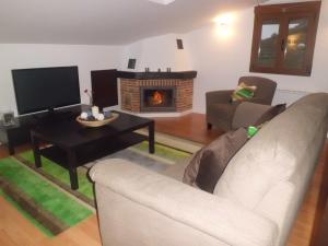 ein Wohnzimmer mit einem Sofa und einem Kamin in der Unterkunft Apartment Valle de Cepeda in Cepeda