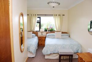 a bedroom with two beds and a window at The Ocean Wave Bed & Breakfast in Cleggan