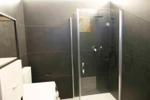 a bathroom with a shower with a glass door at Villa Green in Pianezza +5 photos