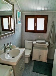 a bathroom with a sink and a toilet and a mirror at Pri Zajcu in Bovec