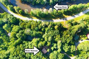 an overhead view of a road and trees at Cozy Cabin Retreat - Hot Tub, Fireplace & Fire Pit in Blue Ridge