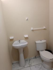 La salle de bains est pourvue de toilettes et d'un lavabo. dans l'établissement HOTEL MARIA TERESA, à Río Verde