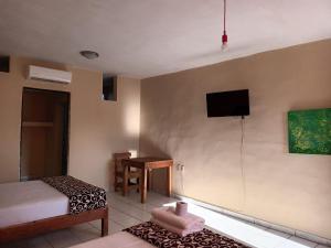 a room with two beds and a television on the wall at HOTEL MARIA TERESA in Río Verde