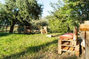 una pila di pallet di legno in un campo di U Saccataro Casa Vacanze a Ogliastro Cilento