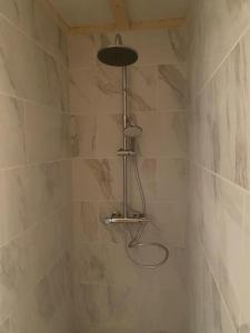 a shower with a shower head in a bathroom at Nuit’s Féerique en Champagne in Meurville