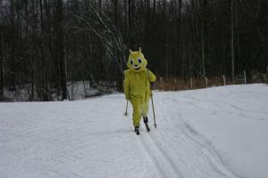 a person in a costume walking in the snow at Tamsalu Spordikompleksi Hostel in Tamsalu