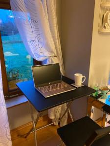 a laptop computer sitting on a table in front of a window at Forest View - Castlewellan, County Down in Belfast