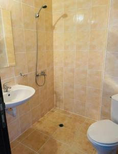 a bathroom with a shower and a toilet and a sink at Sunny Day 6 in Sunny Beach