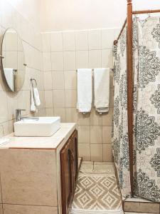 a bathroom with a sink and a shower at Casa Papaki in Mérida