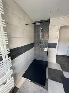 eine Dusche mit Glastür im Bad in der Unterkunft Appartement dans maison avec cour et parc in Fresnes-en-Woëvre