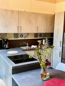 Η κουζίνα ή μικρή κουζίνα στο Ferienhaus Sandsteinwandblick +6 φωτογραφίες
