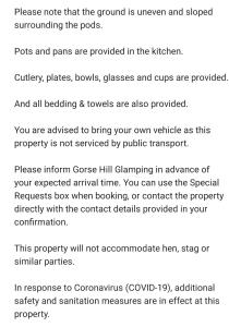 a screenshot of a cell phone of a document at Gorse Hill Glamping in Newcastle