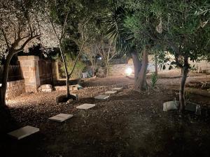 un parque de noche con árboles y un camino en Villa il Fagiano, en Nardò