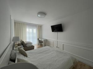 TV a/nebo společenská místnost v ubytování Luksusowy Apartament na Wydmach Międzywodzie