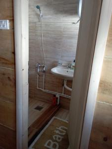 a small bathroom with a sink and a shower at Holiday_home _Jana in Žabljak