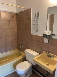 a bathroom with a toilet and a tub and a sink at Norfolk Motel in Fredericton