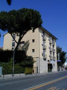a large building with a tree next to a street at Hotel Roma in Pisa