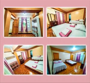 4 fotos diferentes de un dormitorio con 2 camas en JO-ZA-NA's Hostel(bed and breakfast), en Baguio