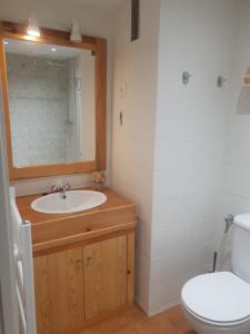 a bathroom with a sink and a toilet and a mirror at Mandilar Confort Panticosa in Panticosa