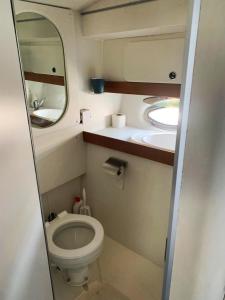 a small bathroom with a toilet and a sink at Cozy private two rooms yacht in Barcelona - boat in Port Forum in Barcelona
