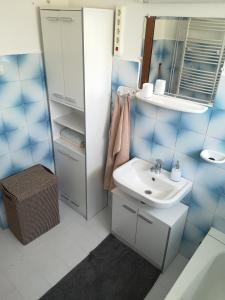 ザラカロシュにあるLívia Apartman - Zalakarosのバスルーム(洗面台、鏡付)