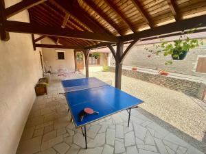 a ping pong table in the middle of a patio at Maison familiale dans village viticole in Ladoix Serrigny