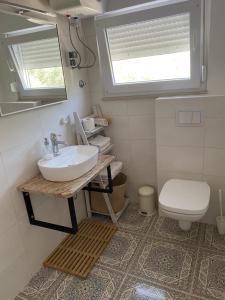 a bathroom with a sink and a toilet at Island Inn in Kukljica