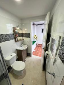 La salle de bains est pourvue de toilettes et d'un lavabo. dans l'établissement Casa Da Lella, à Guía de Isora