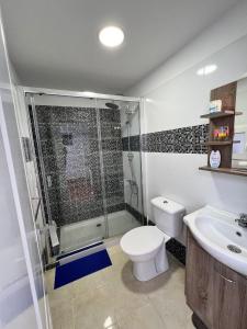 La salle de bains est pourvue d'une douche, de toilettes et d'un lavabo. dans l'établissement Casa Da Lella, à Guía de Isora