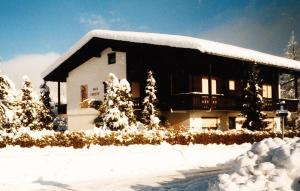 a house covered in snow with trees in front of it at Haus Christof in Ledenitzen +5 photos