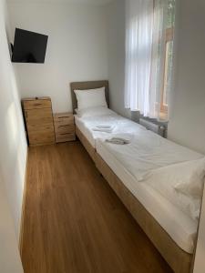 a small bedroom with two beds and a television at Villa Mila in Loket