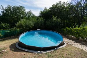 a large blue swimming pool in a yard at Happy house in Velika Remeta